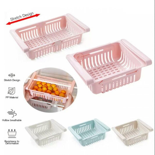 π§Ί Adjustable Fridge Storage Basket β Expandable Plastic Organizer Tray for Food & Snacks π₯