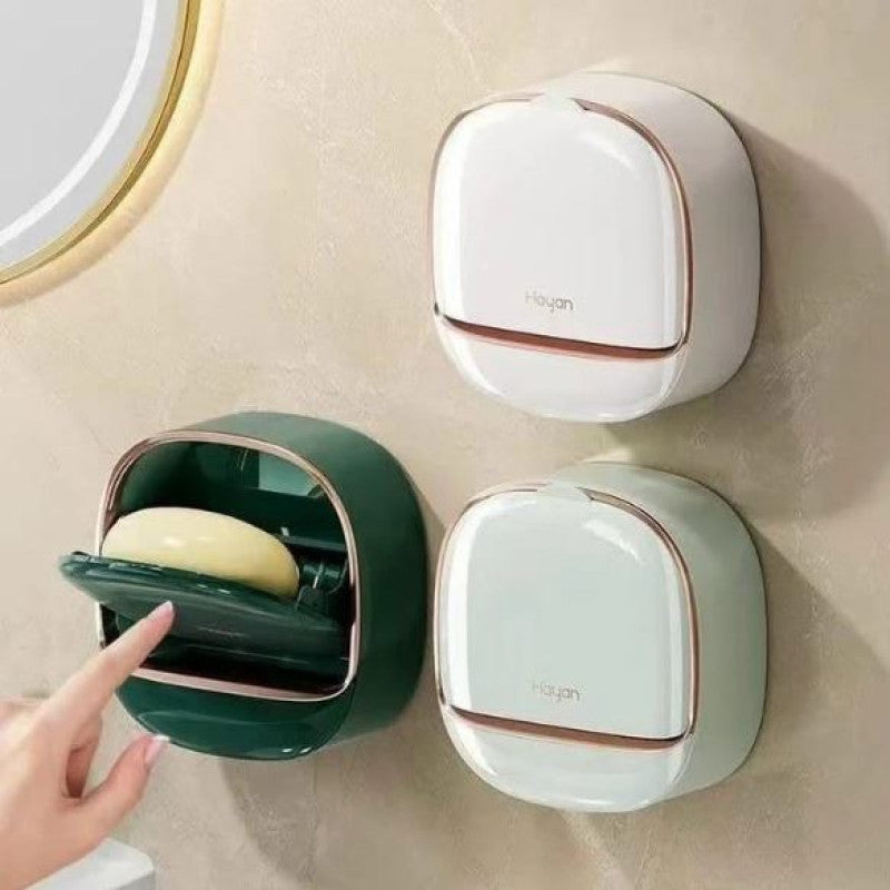 ✨ Soap Box with Lid & Drain Tray – Wall Mounted (Green)