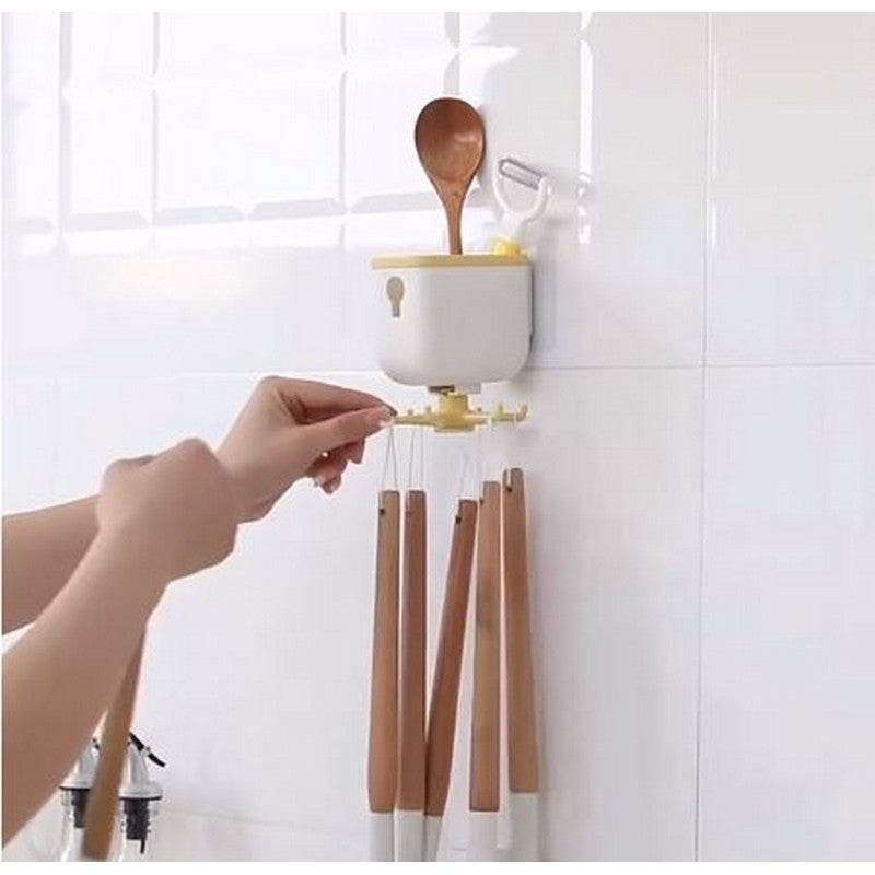 ๐ณ Kitchen Cooking Tool Hanger Storage Box โ 6 Rotating Hooks Cookware Rack Organizer ๐ฟ