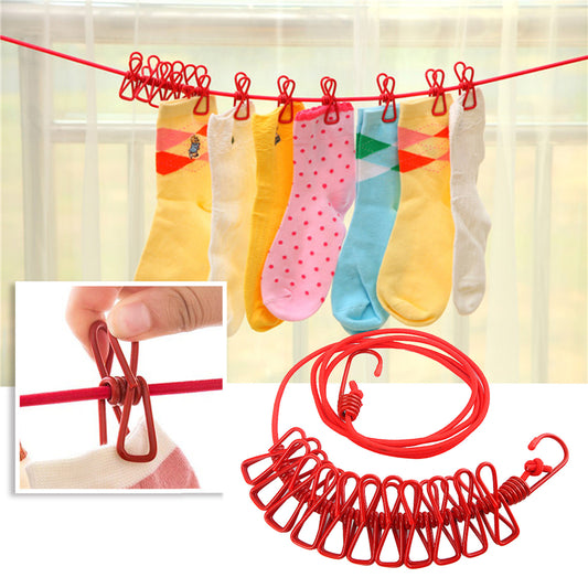 👕 Stretchable Clothesline with 12 Clips – Steel Rope Drying Line for Indoor & Outdoor Use 🌞