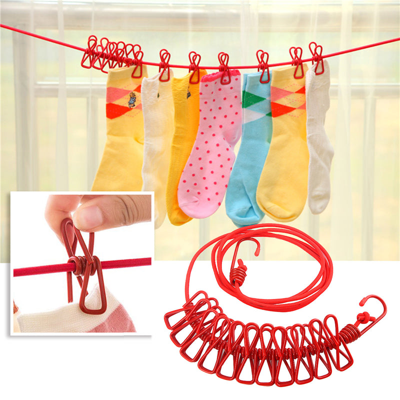 👕 Stretchable Clothesline with 12 Clips – Steel Rope Drying Line for Indoor & Outdoor Use 🌞