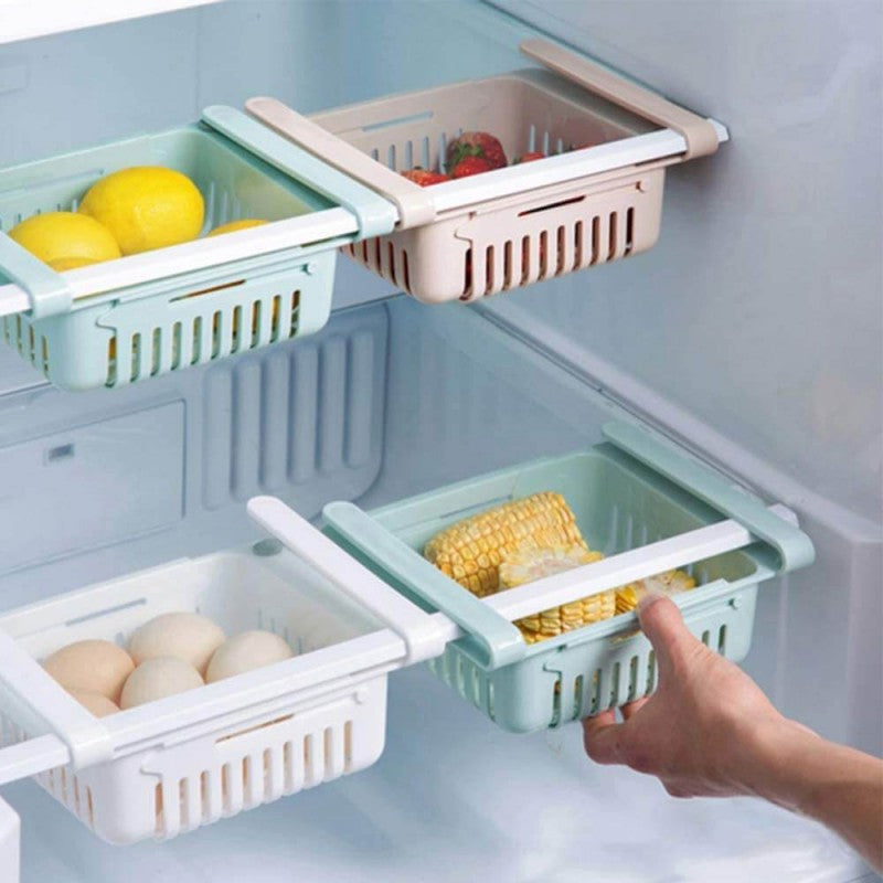 🧺 Adjustable Fridge Storage Basket – Expandable Plastic Organizer Tray for Food & Snacks 🥗