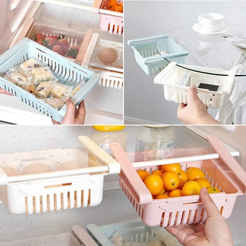 🧺 Adjustable Fridge Storage Basket – Expandable Plastic Organizer Tray for Food & Snacks 🥗