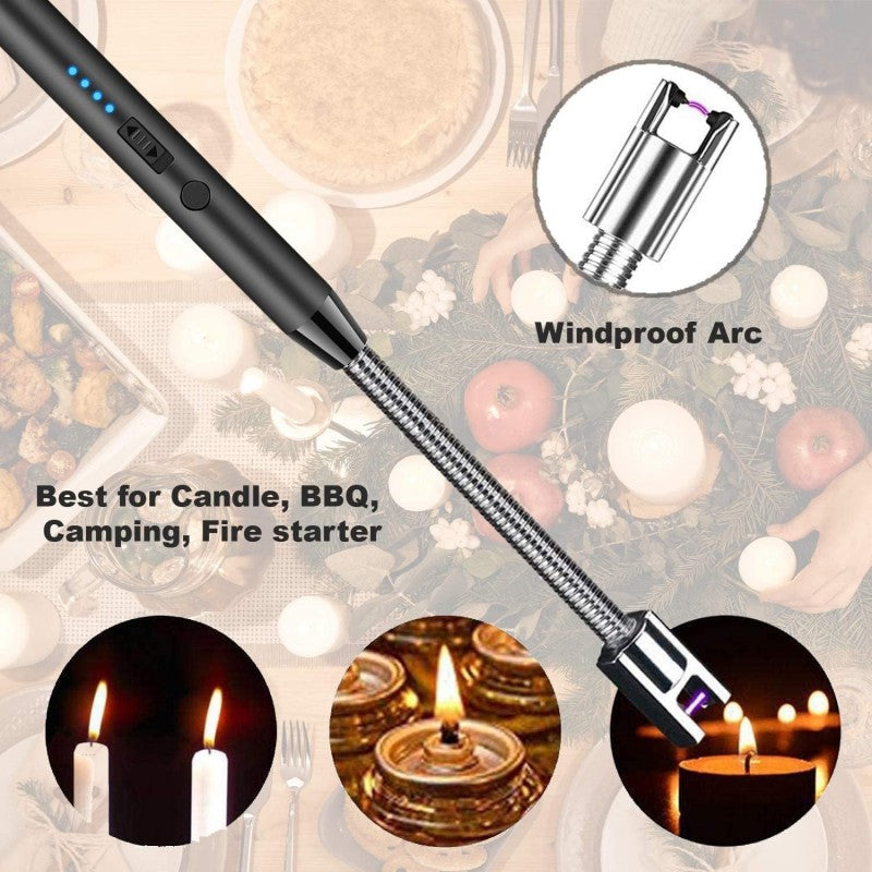 🔥 USB Rechargeable Candle Lighter – Flexible Plasma Arc Long Neck Windproof Lighter 💨