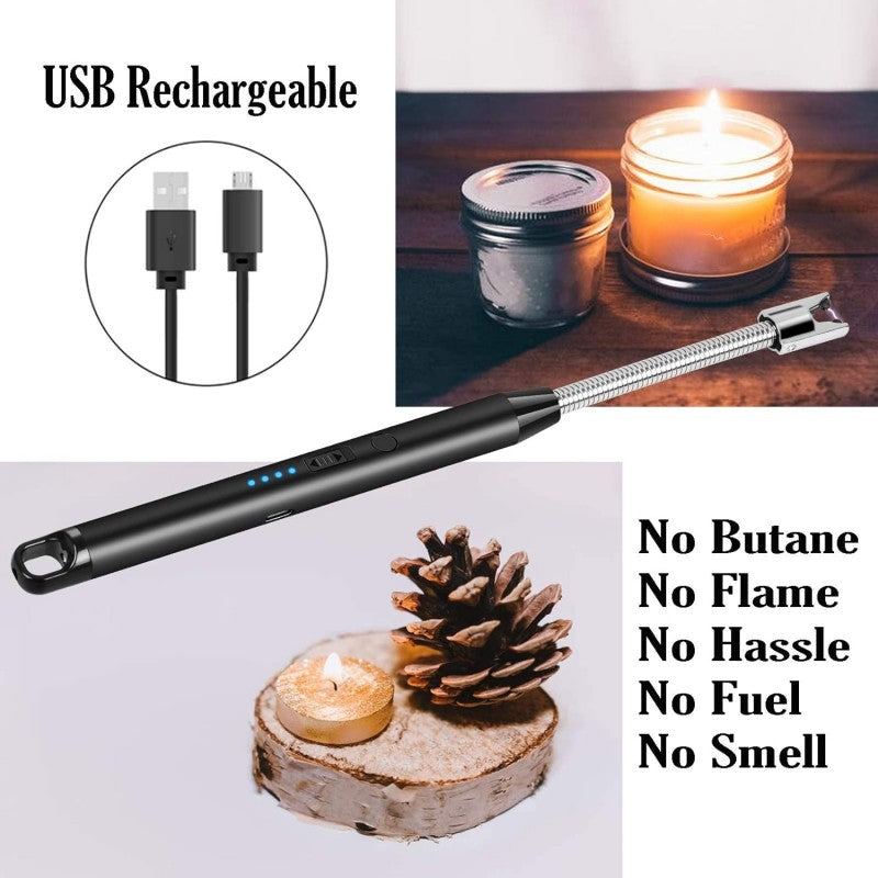 🔥 USB Rechargeable Candle Lighter – Flexible Plasma Arc Long Neck Windproof Lighter 💨