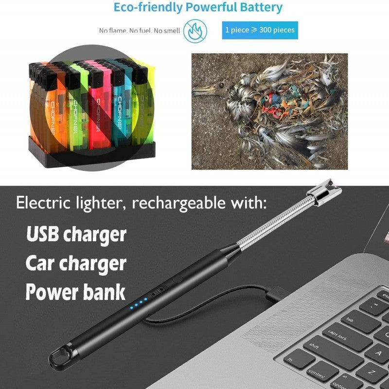🔥 USB Rechargeable Candle Lighter – Flexible Plasma Arc Long Neck Windproof Lighter 💨