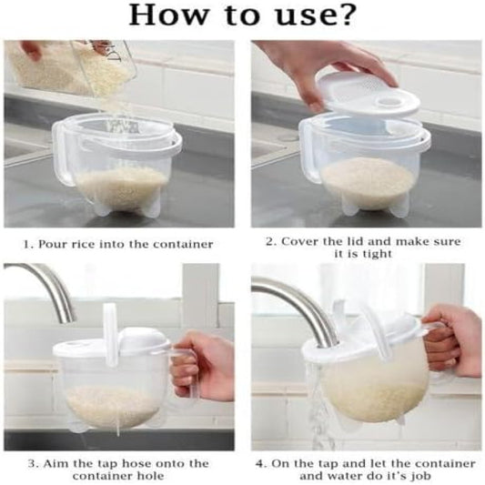 🥣 Manual Rice Washer & Strainer Bowl with Handle