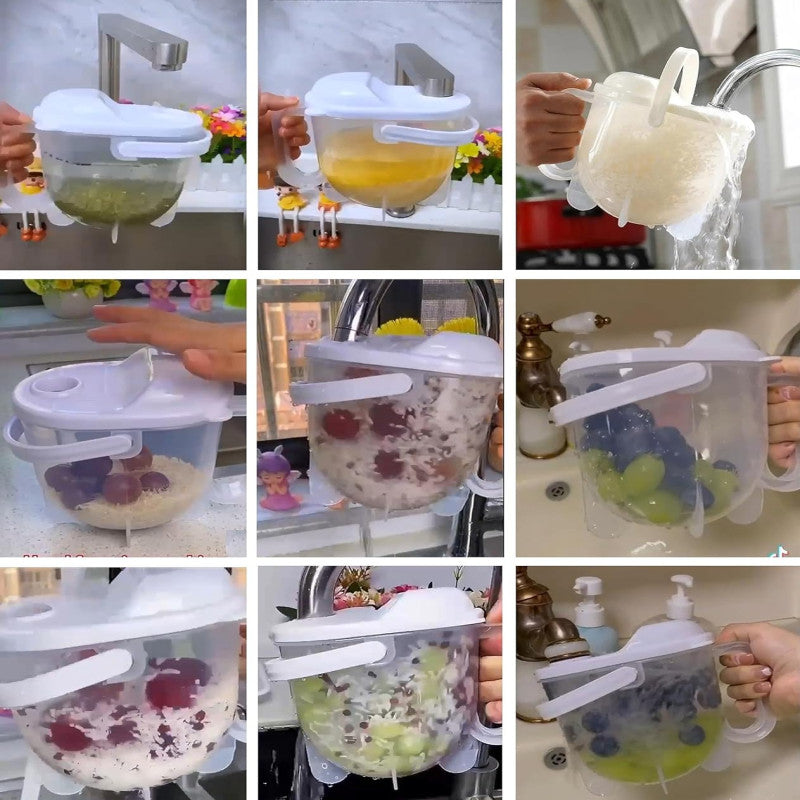 🥣 Manual Rice Washer & Strainer Bowl with Handle