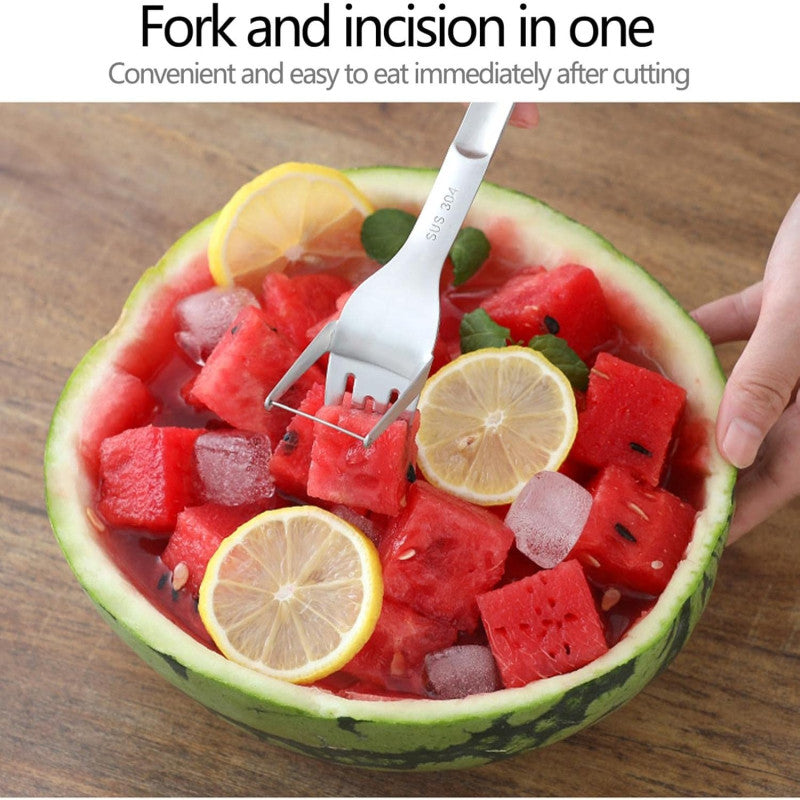 🍉 2-in-1 Watermelon Slicer & Fork – Stainless Steel Cutter