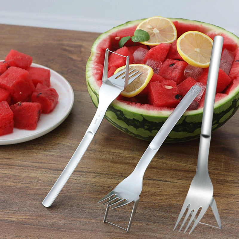 🍉 2-in-1 Watermelon Slicer & Fork – Stainless Steel Cutter