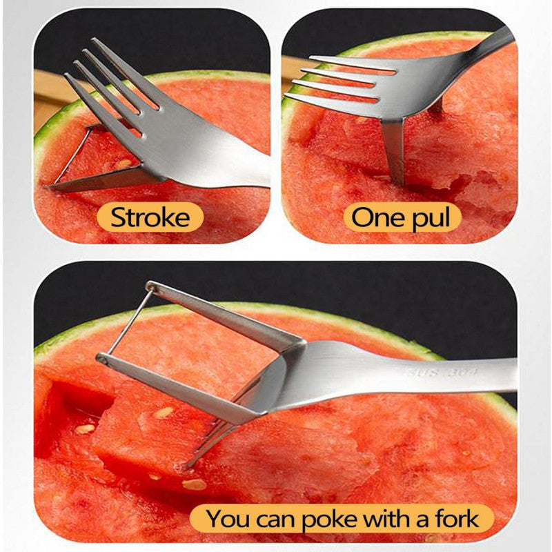 🍉 2-in-1 Watermelon Slicer & Fork – Stainless Steel Cutter