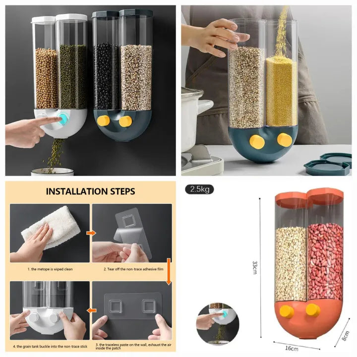🧱 2500ml U-Shape Food Dispenser – Wall-Mounted Dry Storage