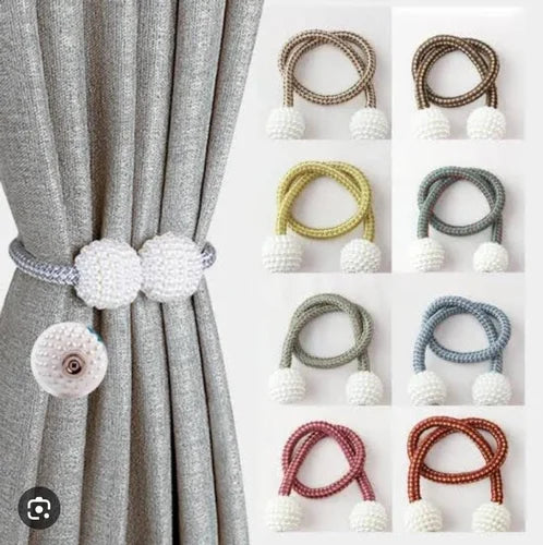 🪟🌟 Magnetic Pearl Curtain Tieback Set (2pcs) – Stylish Hanging Ball Buckle