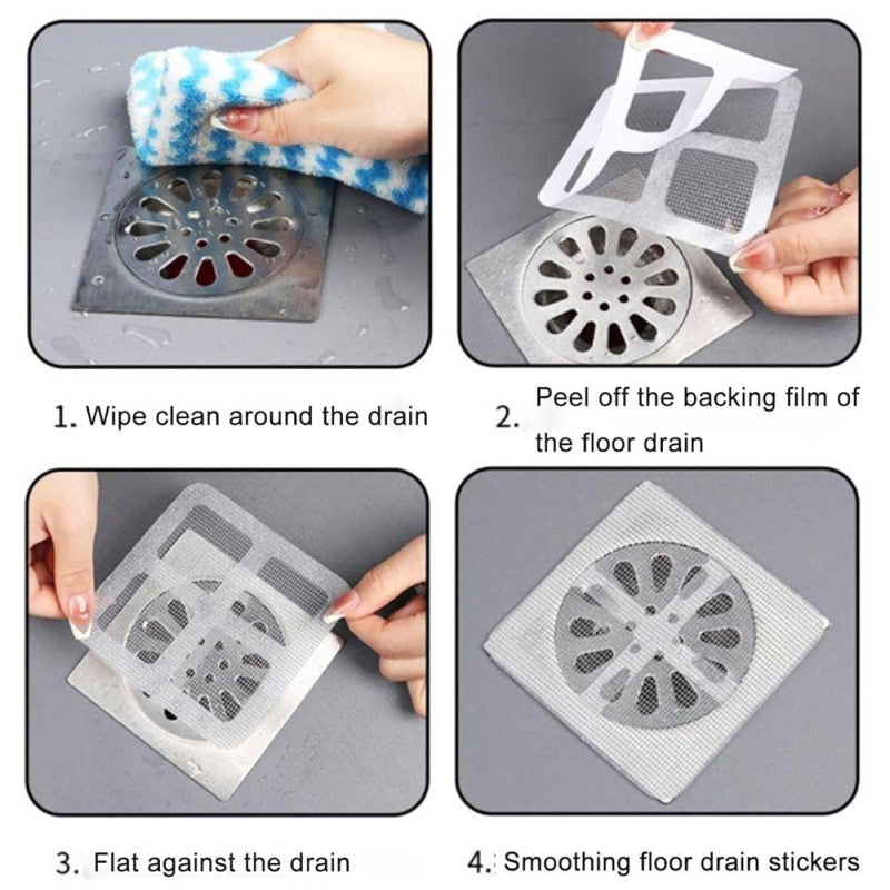 💧 (Pack of 10) Disposable Floor Drain Stickers – Anti-Clog, Anti-Odor Hair Catcher for Bathroom 🚿