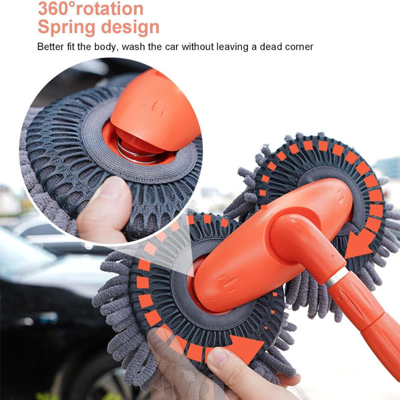 🚗 Microfiber Car Wash Brush – 360° Rotating Cleaning Mop with Telescopic Handle