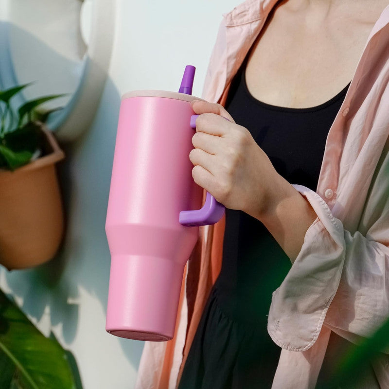 🥤 40oz Stainless Steel Tumbler – Handle & Flip Straw, Leak-Proof