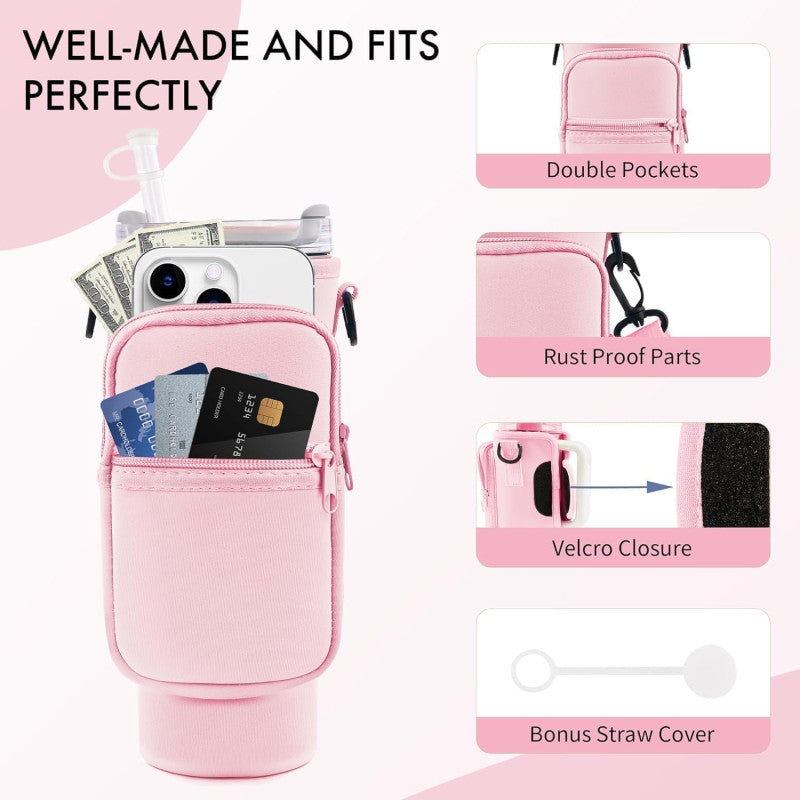 🥤 Tumbler Carrier Bag with Mobile Phone Pocket – Insulated Drink Holder for Travel & Gym ✨