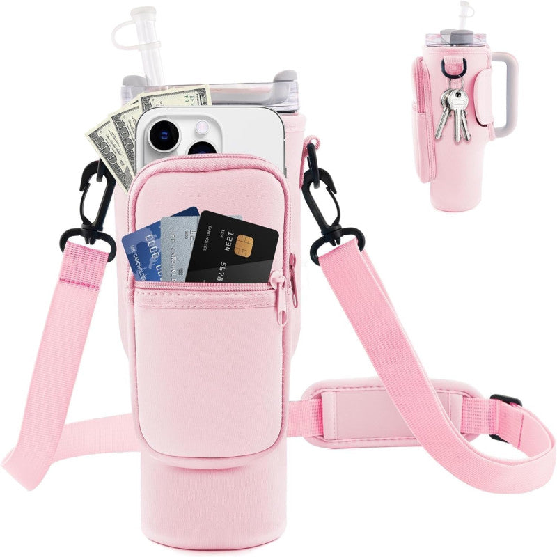 🥤 Tumbler Carrier Bag with Mobile Phone Pocket – Insulated Drink Holder for Travel & Gym ✨