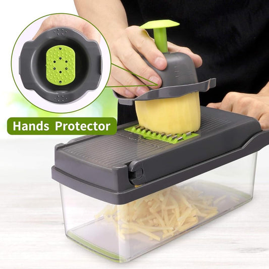 Multifunctional 14-in-1 Vegetable Chopper & Slicer Set – Onion Cutter, Food Dicer, Fruit & Veggie Mandoline with Storage Container
