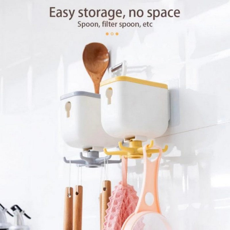 🍳 Kitchen Cooking Tool Hanger Storage Box – 6 Rotating Hooks Cookware Rack Organizer 🌿