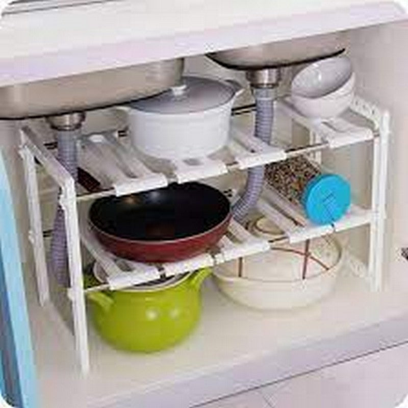 🗄️ Adjustable 2-Tier Under-Sink Storage Rack – Space-Saving Organizer