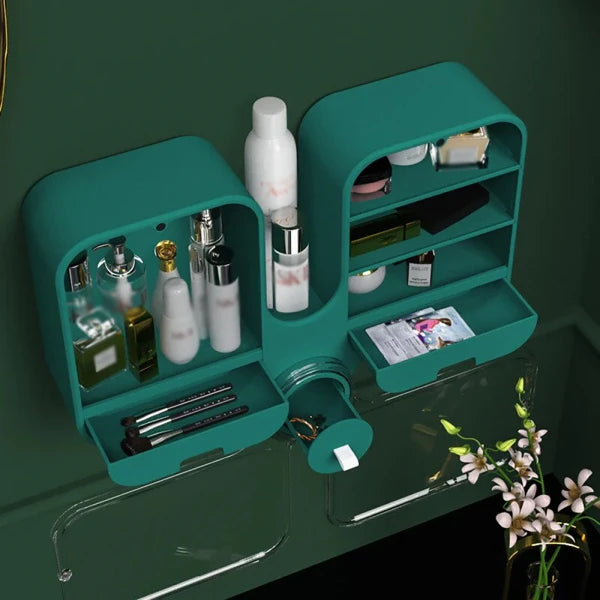✨ Wall-Mounted Multi function Makeup & Cosmetic Organizer – Stylish Bathroom Storage Box